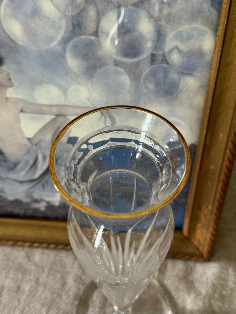 Vintage Waterford Crystal Marquis bud vase gold rim